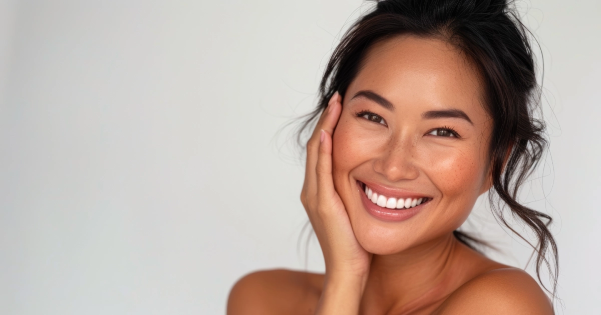 Smiling woman with healthy-looking skin illustrating microneedling skincare for different ages.